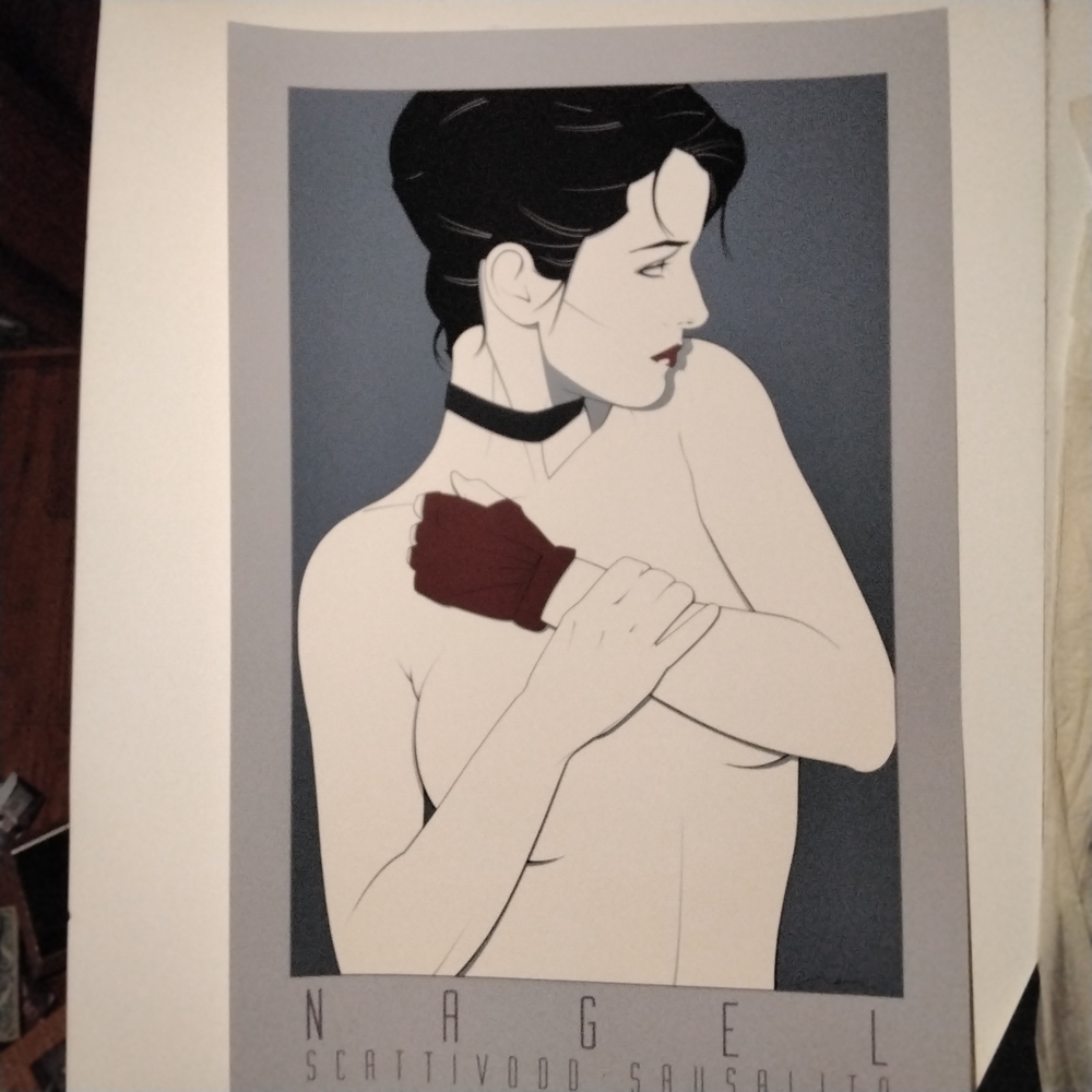 Patrick Nagel Inspired Scarlet Glove Seriagraph Print - Elegant Female Portrait